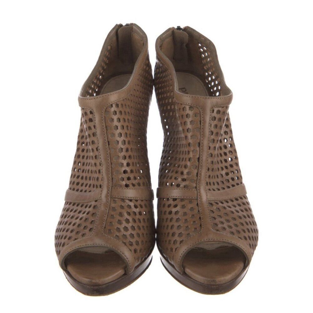 Prada Authentic Solid Brown Leather Lasercut Peep… - image 3